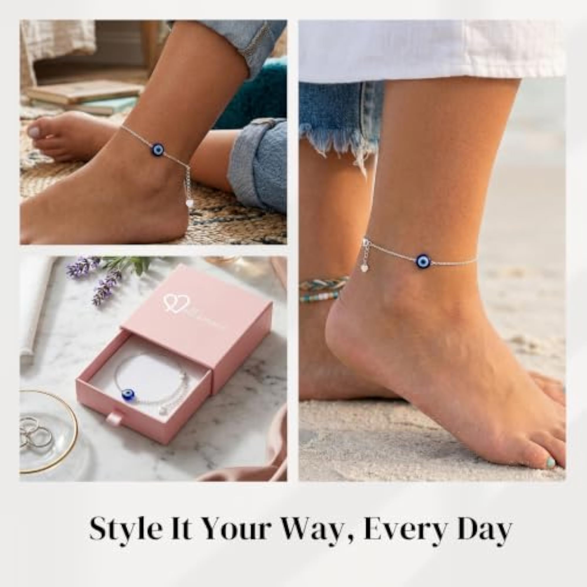 Women's 925 Sterling Evil Eye Anklet with Nazar Charm